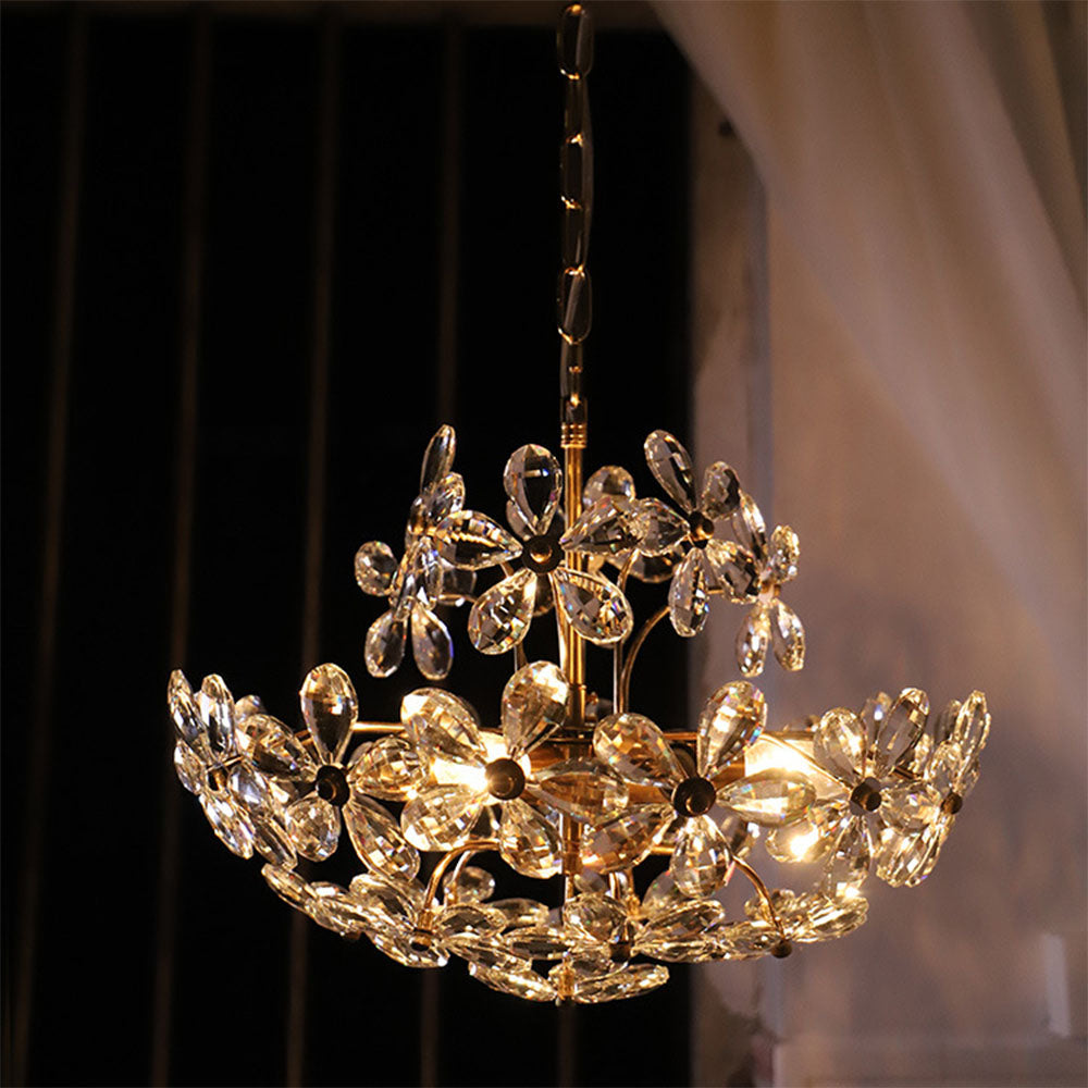 Homdiy Chandeliers Modern Crystal Bouquet Brass Chandeliers for Dining Room