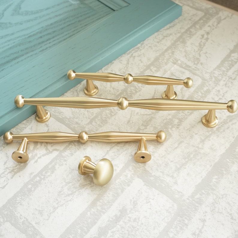 Modern Brushed Brass Cabinet Drawer Knobs and Handles Gold Kitchen Dresser Cupboard  Furniture Door Pulls Handles Puer Copper 