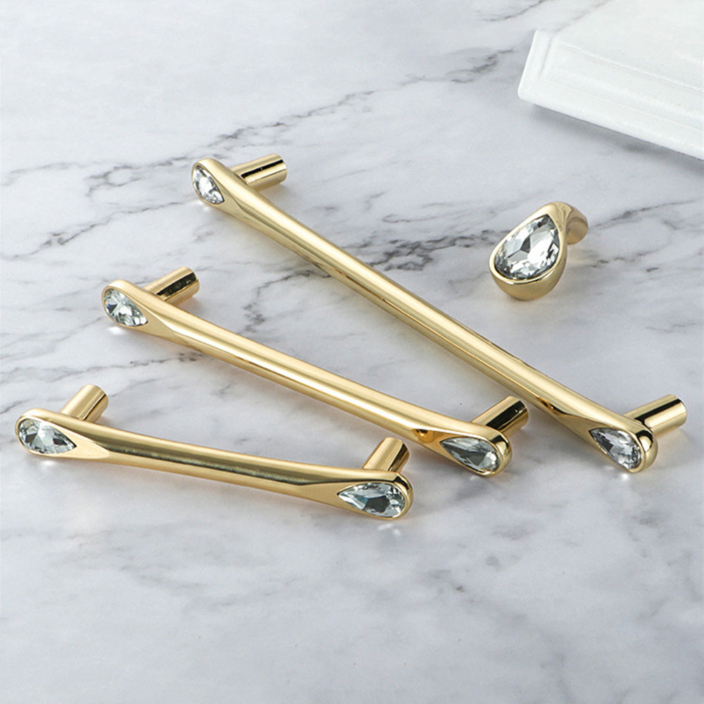 Solid Brushed Brass Handle Diamond Drawer Knobs Gold Pulls