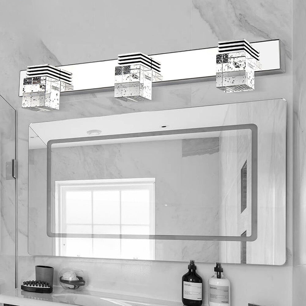 Crystal Block Silver Bathroom Vanity Wall Light -Homdiy