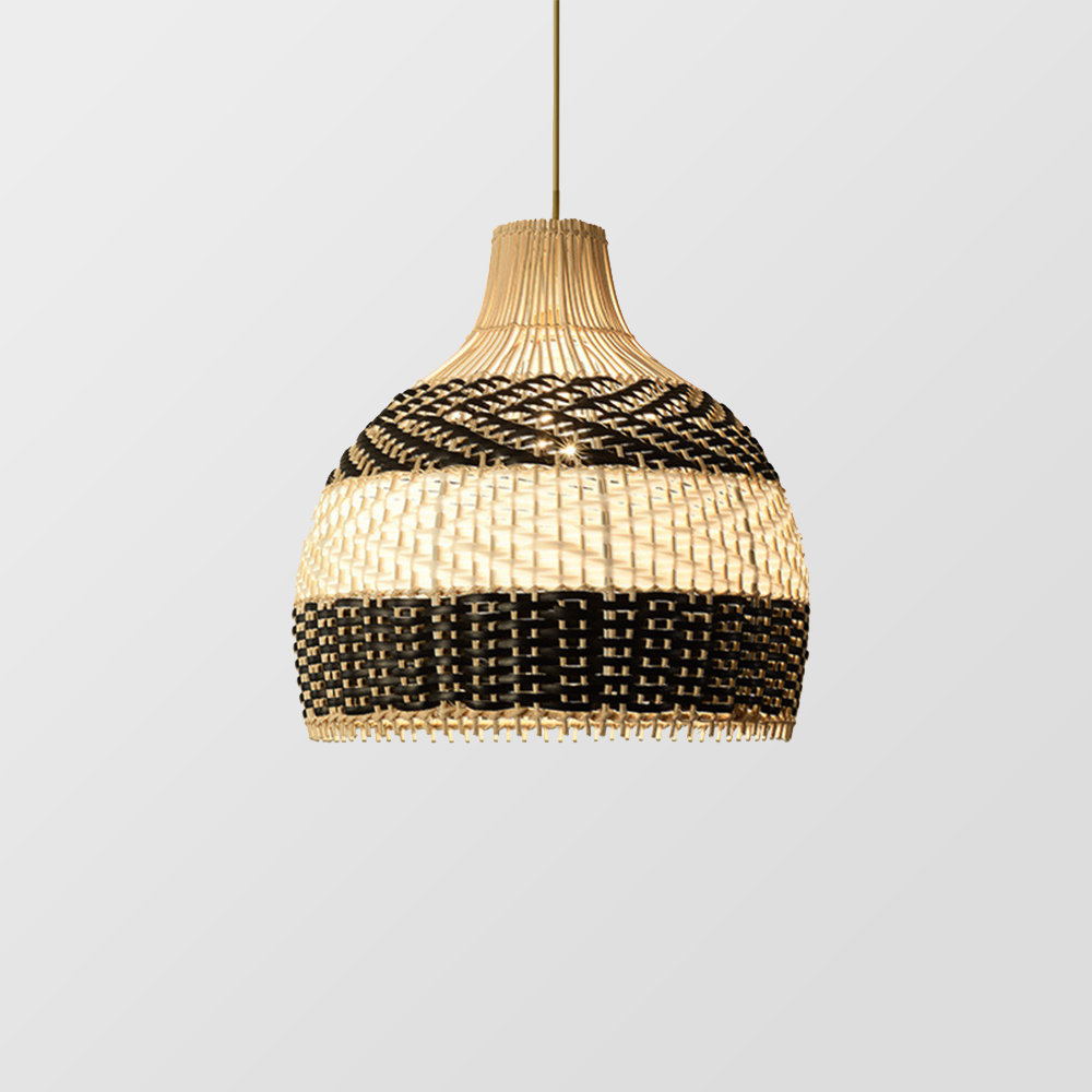 Modern Black and White Bamboo Wicker Rattan Pendant Light -Homdiy