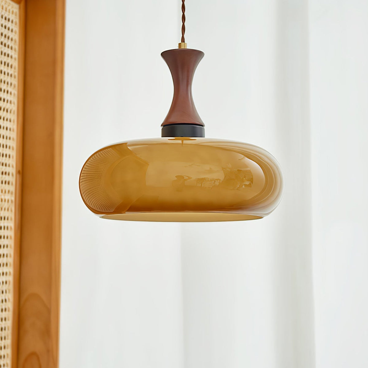 Retro Wooden Brown Dome Kitchen Island Hanging Light -Homdiy