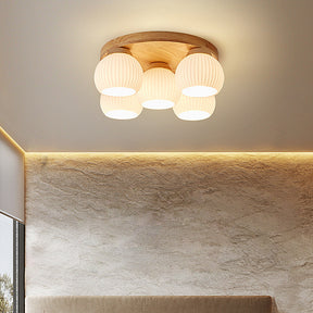 Nordic Wood Art Multi-Heads Round Ceiling Lamp -Homdiy