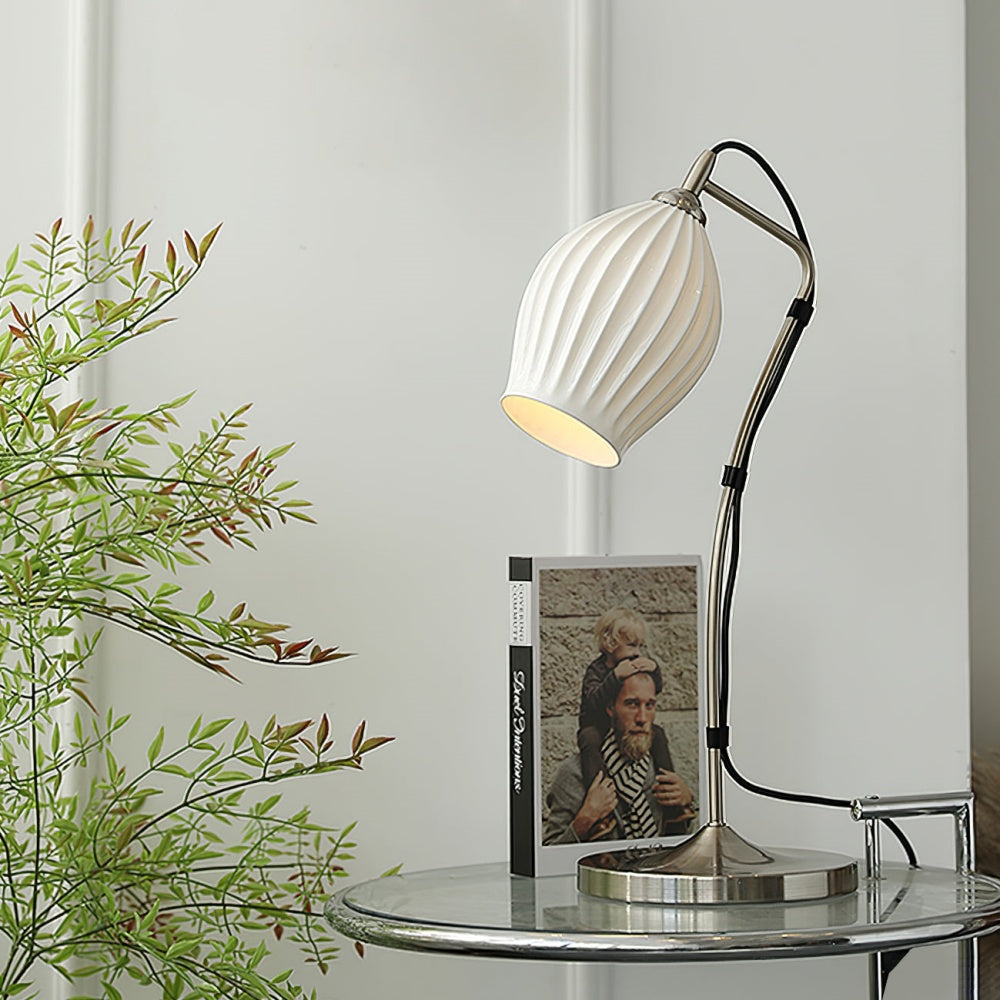 Modern Flower Ceramic Ribbed Table Lamp -Homdiy