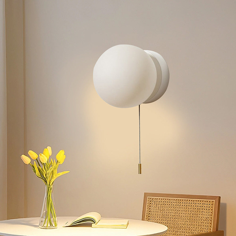 Minimalist White Ball Pull Cord Wall Light -Homdiy