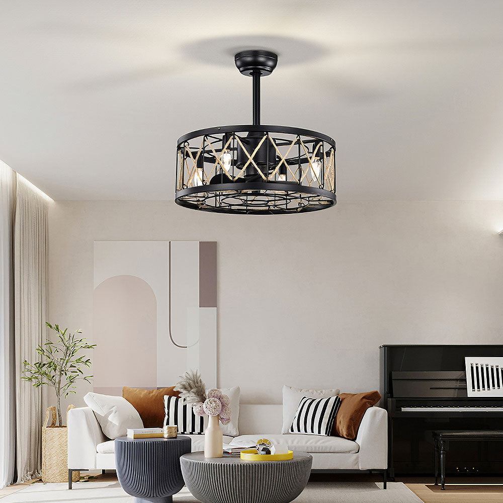 Industrial Semi Flush Living Room Ceiling Fan With Light And Remote -Homdiy
