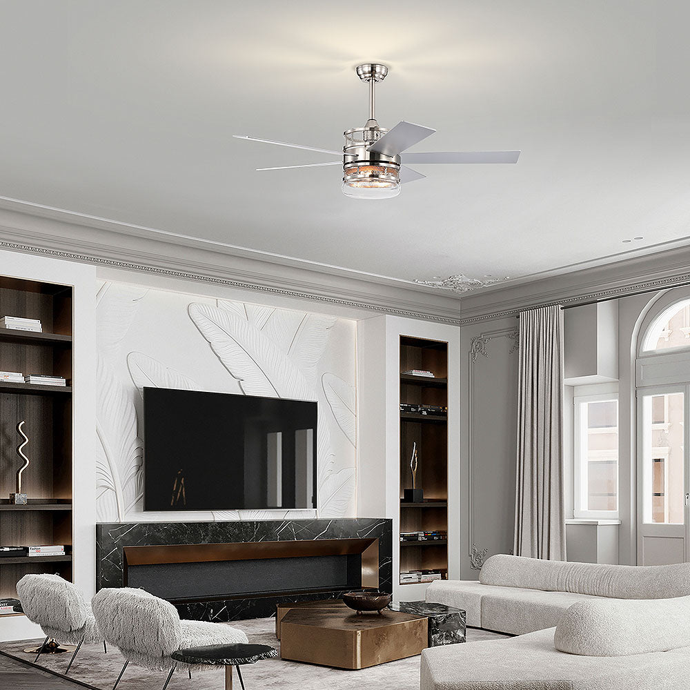 Modern Silver Ceiling Fan With Light And Remote -Homdiy