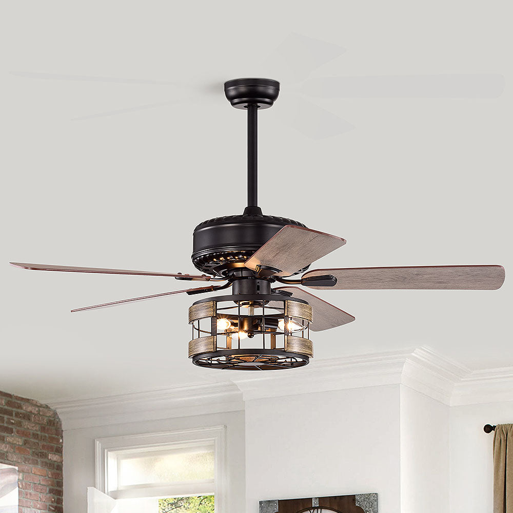 Retro Metal Bedroom Ceiling Fan With Light And Remote -Homdiy