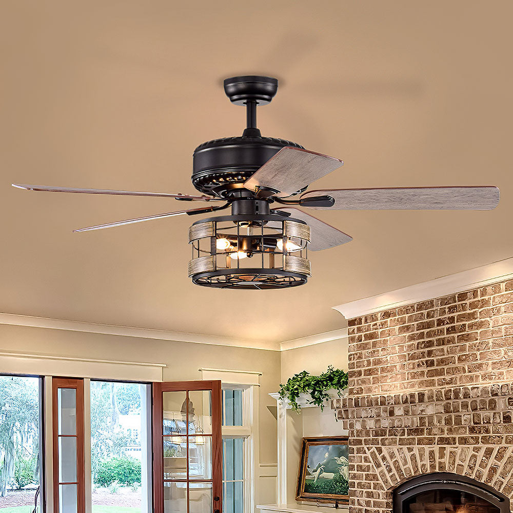 Retro Metal Bedroom Ceiling Fan With Light And Remote -Homdiy
