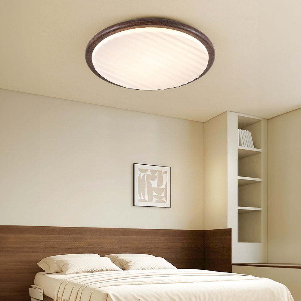 Simple Round Wood Wrinkles LED Bedroom Ceiling Light -Homdiy