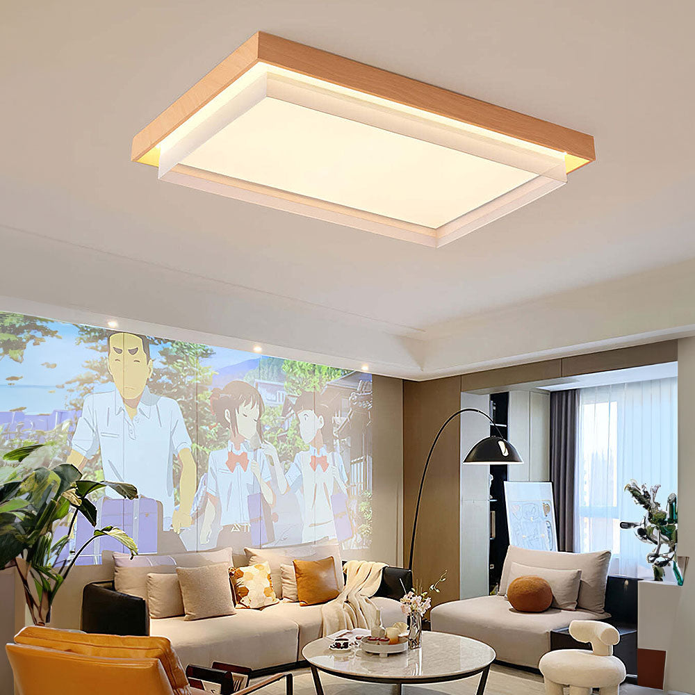 Retro Wood Square LED Living Room Ceiling Light -Homdiy