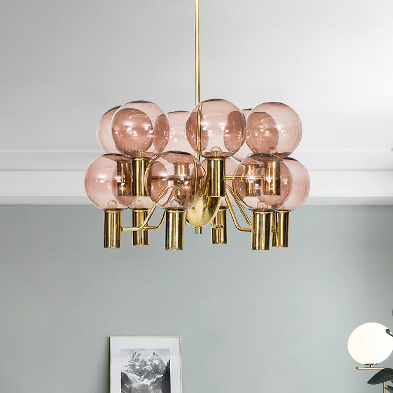 Modern Decorative Pink Glass 12 Bulbs Chandelier