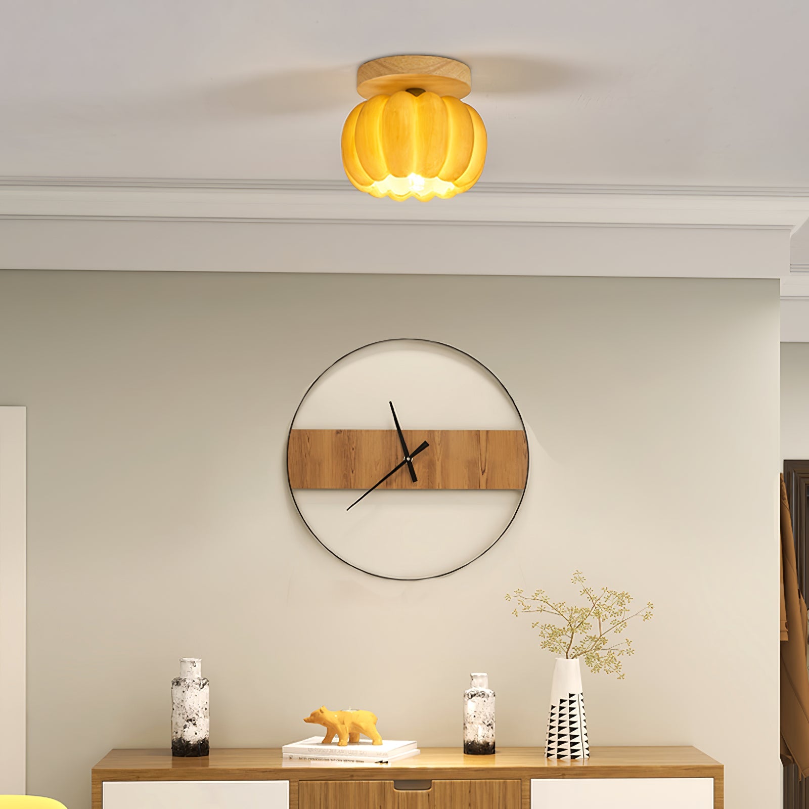 Modern Cream Style Yellow Pumpkin Ceiling Light -Homdiy