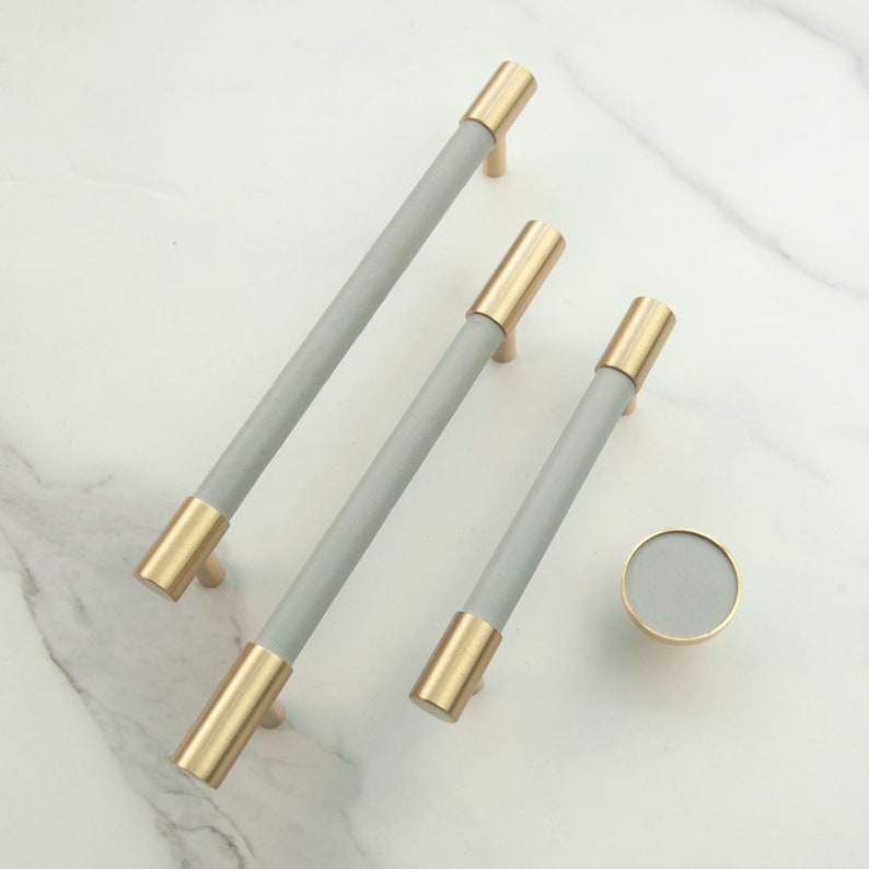 Brass Solid Leather Handmade Cabinet Pulls Dresser Knobs -Homdiy