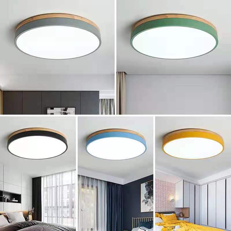 Wood Nordic LED Round Flush Ceiling Light -Homdiy