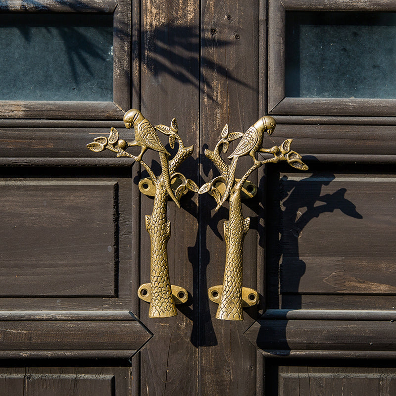 Parrot On Tree Brass Antique Design Door Handle Cabinet Pull -Homdiy