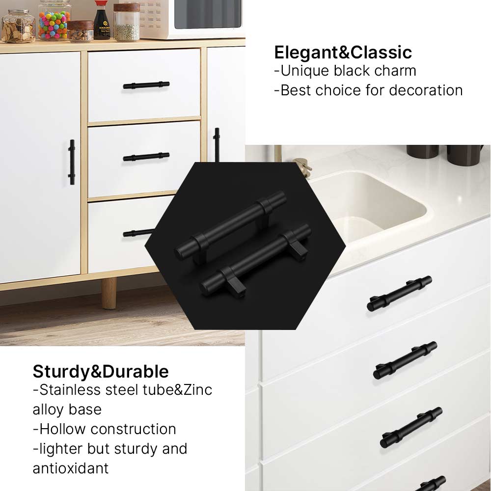 50 Pack Matte Black Dresser Pulls Black Cabinet Handles for Cupboard (LST16BK) -Homdiy