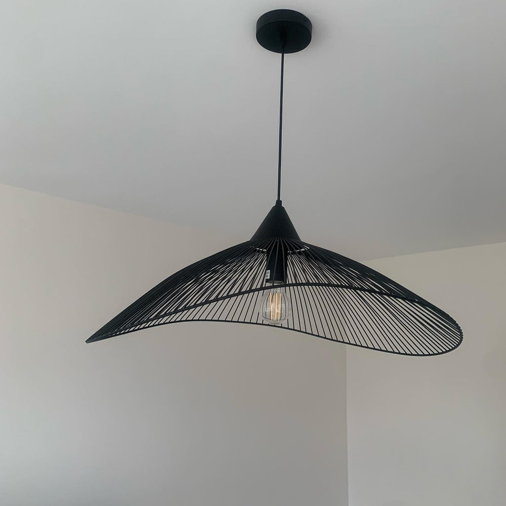Single Black Pendant Light with Curved Metal Threads -Homdiy