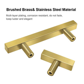 12 Pack Modern Stainless Steel Brushed Brass Cabinet Pulls Handles -Homdiy