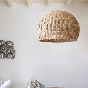 Rattan Basket Pendant Light Wicker Farmhouse Woven Pendant Lampshade -Homdiy