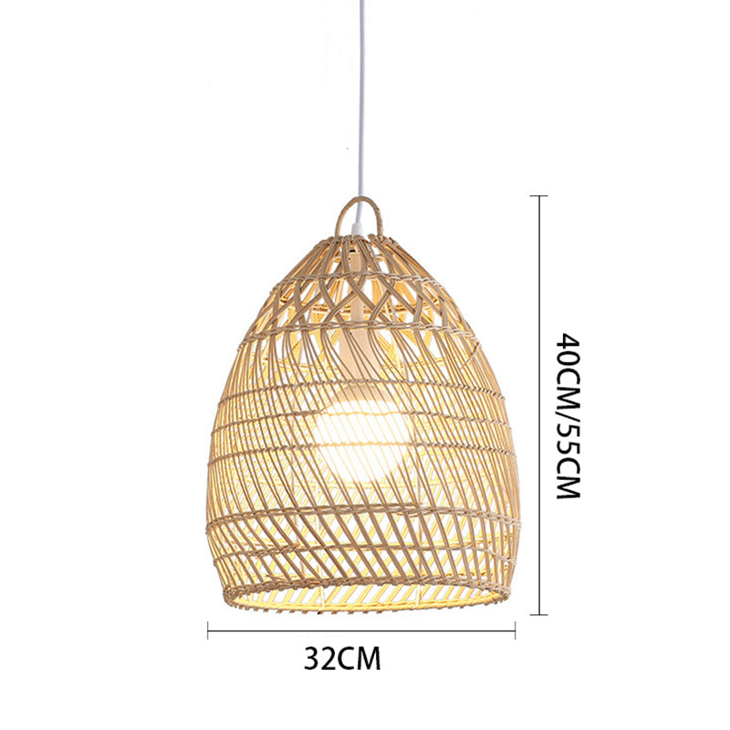 Handmade 1-Light Rattan Cage Basket Pendant Light Wicker Lampshade -Homdiy