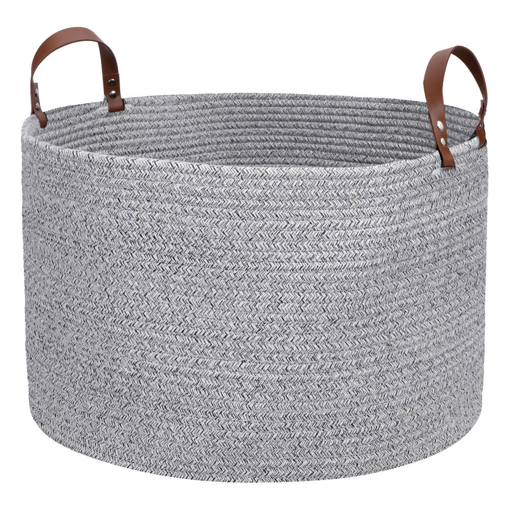 Grey Laundry Basket Decorative Woven Cotton Rope Basket Baby and Dog Toy Storage Baskets -Homdiy
