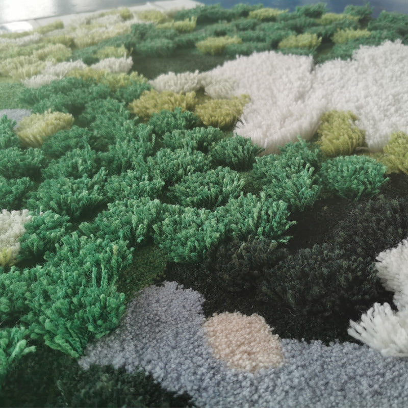 Homdiy Rugs Handmade 3D Round Carpet Moss Forest Wool Area Rug