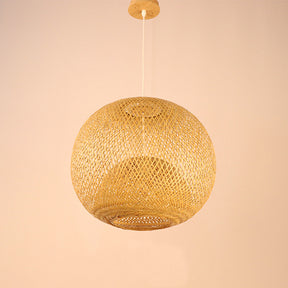 Farmhouse Bamboo Round Ceiling Light Fixtures Wicker Lantern Pendant Light -Homdiy