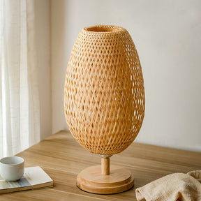 Bamboo Weaving Table Lamp Pastoral Bedroom Bedside Light -Homdiy