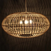 Ellipse-shaped Rattan Pendant Light Handmade Three Light Rustic Lighting -Homdiy