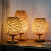 Bamboo Weaving Table Lamp Pastoral Bedroom Bedside Light -Homdiy