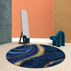 Luxury Round Carpet Living Room Blue Gold Anti-Slip Carpet -Homdiy