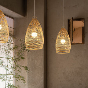 Handmade 1-Light Rattan Cage Basket Pendant Light Wicker Lampshade -Homdiy