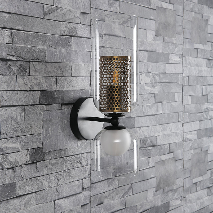 Industrial Style Iron Net Wall Sconce Retro Glass Bedside Wall Lamp -Homdiy