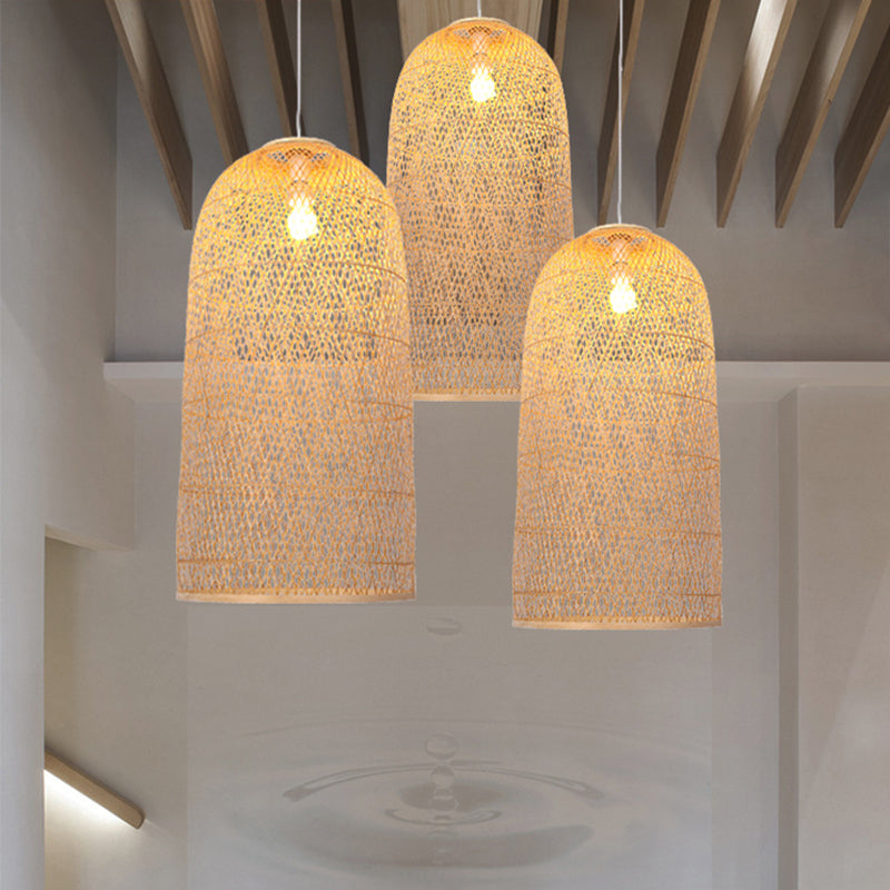 Modern Farmhouse Bamboo Pendant Lamp Handwoven Hanging Light -Homdiy