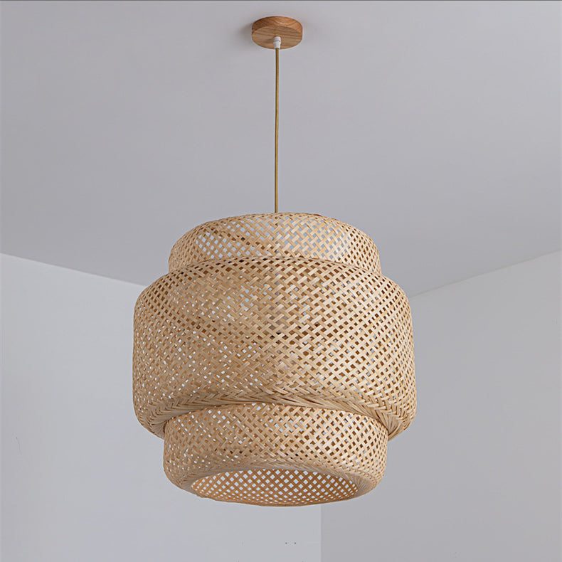 Handwoven Bamboo Pendant Light Boho Lighting Fixture -Homdiy
