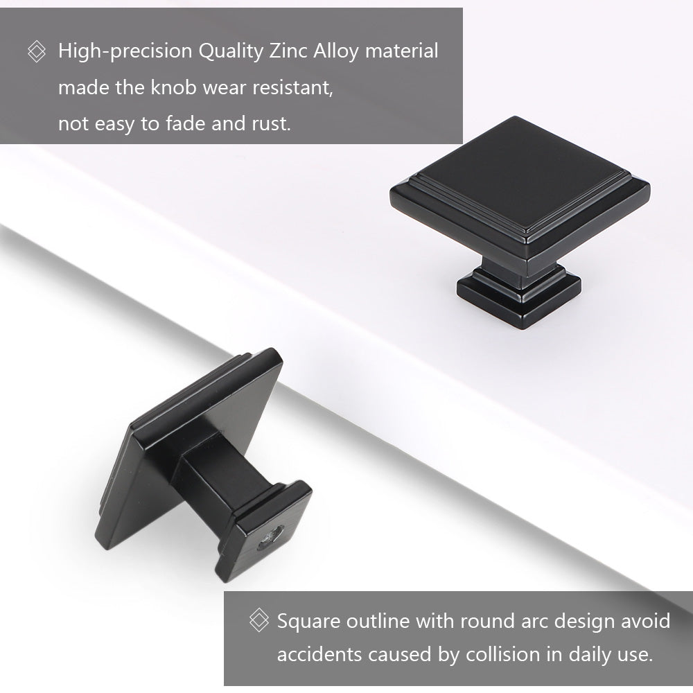 6 Pack Black Drawer Knobs Solid Square for Dresser Drawers(LS9111BK) -Homdiy