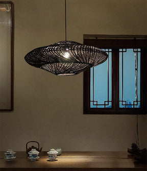 Black Pendant Light Kitchen Modern Pendant Lighting Rattan Wicker Light -Homdiy