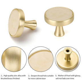 30 Pack Brushed Gold Round Dresser Knobs for Kitchen (LS6214PS) -Homdiy