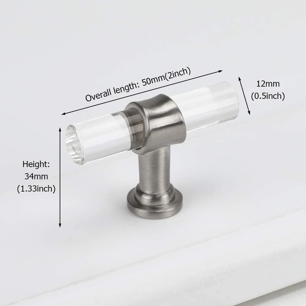 10 Pack Clear Acrylic Brushed Nickel Cabinet Handles for Bathroom -Homdiy