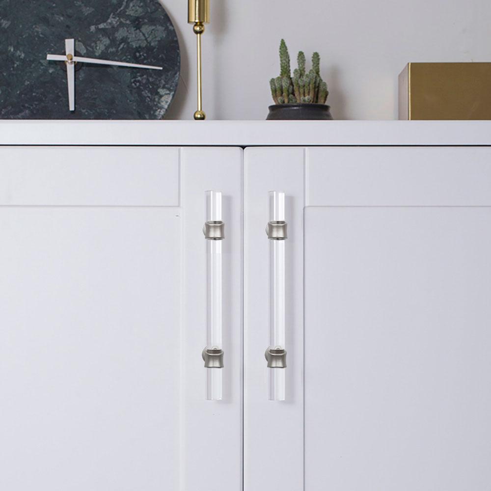 10 Pack Clear Acrylic Brushed Nickel Cabinet Handles for Bathroom -Homdiy
