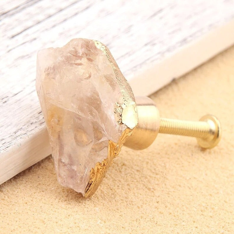 Luxury Natural Crystal Edging Gold Single-hole Cabinet And Drawer knobs -Homdiy