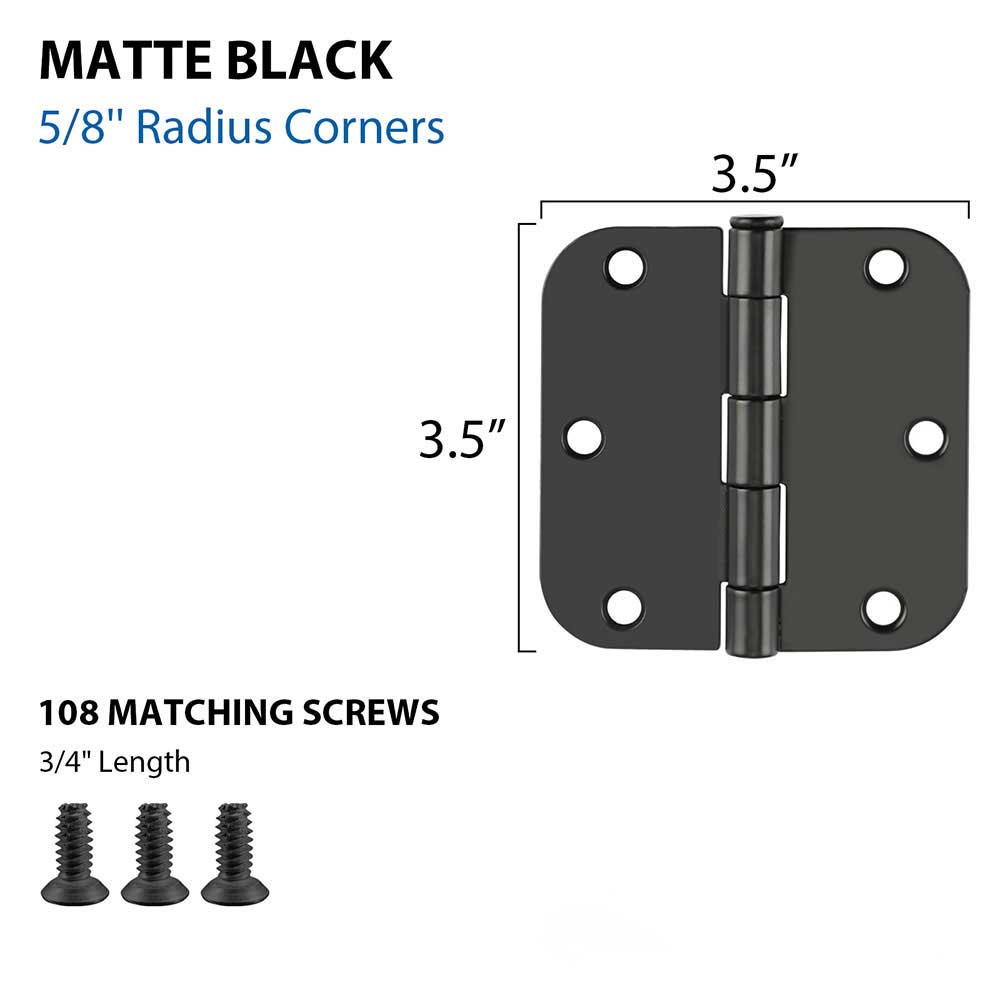 18 Pack Matte Black Door Hinges 3.5inch with 5/8" Radius Corner -Homdiy