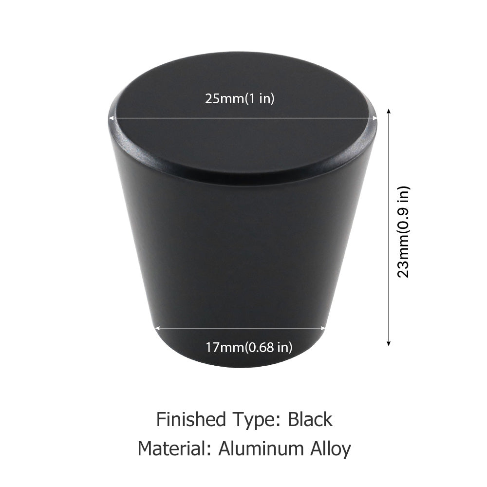 6 Pack Flat Black Cone Shape Drawer Knobs Solid, 1'' Diameter(LS745BK) -Homdiy