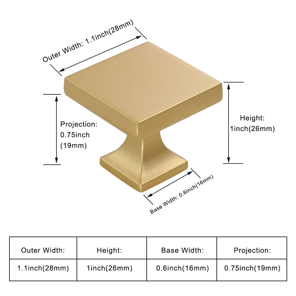 12 Pack Brushed Brass Gold 1.1 inch Square Kitchen Dresser Drawer Knob(LS6785BB) -Homdiy