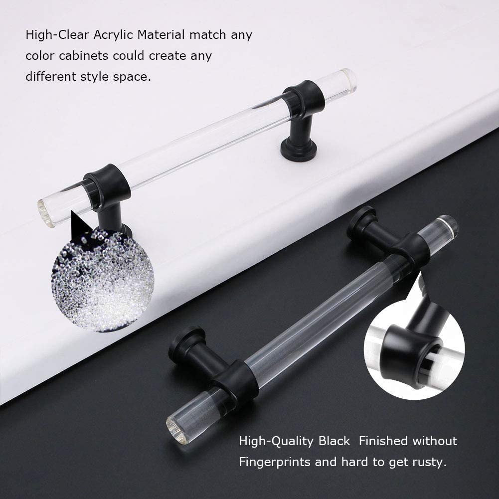 15 Pack Modern Crystal Cabinet Door Handles Black Drawer Pulls Acrylic For Kitchen(LS9165BK) -Homdiy