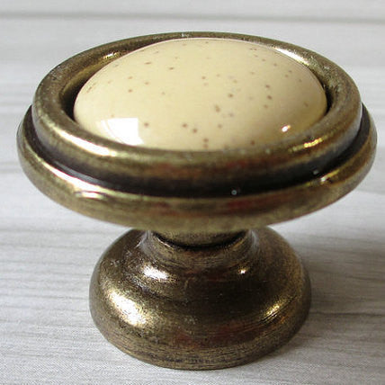 Drop Bail Dresser Pull Drawer Knob Ceramic Ivory Cream Antique Bronze Swing Cabinet Door Handle -Homdiy