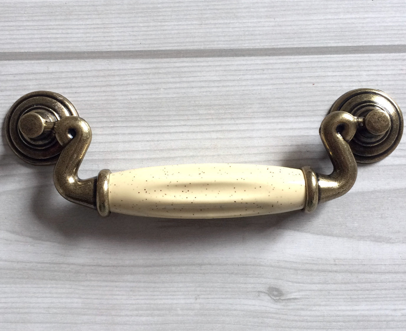 Homdiy Drop Bail Dresser Pull Drawer Knob Ceramic Ivory Cream Antique  Bronze Swing Cabinet Door Handle